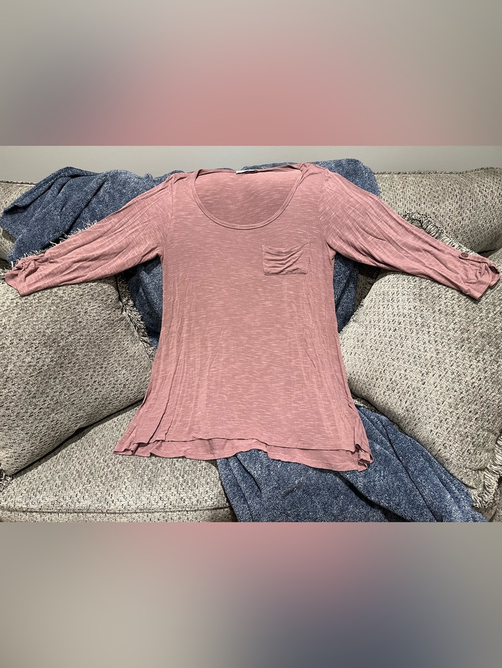 Lucy & Laurel Mauve Scoop Pocket Long Sleeve Tee